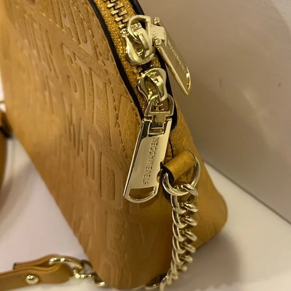 Steve Madden cross body purse faux leather yellow embossed spell out handbag - Picture 7 of 16